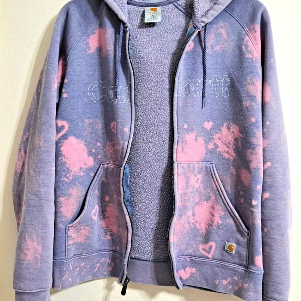 Carhartt Pink and Purple Tie-Dye Zip-Up Hoodie Sweatshirt Size Small - Picture 5 of 6